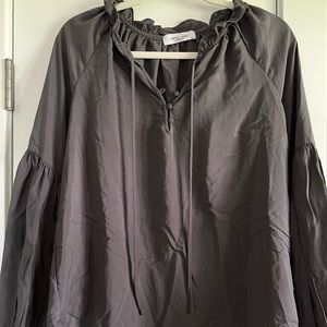 Athena ruffle blouse; deep grey